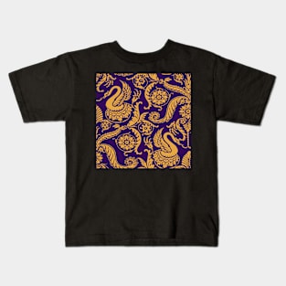 Gold on Royal Purple Classy Medieval Damask Swans Kids T-Shirt